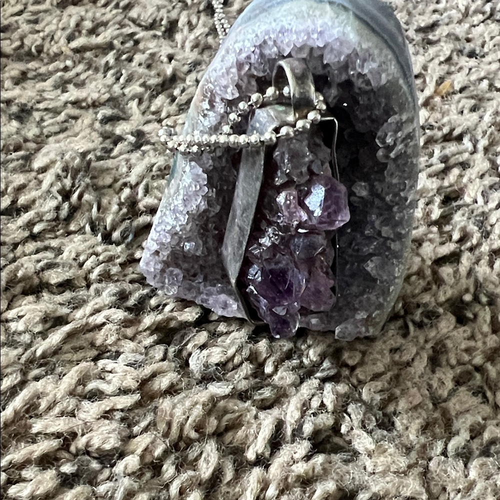 Amethyst Cluster Pendant Necklace - Purple Crystal Drop